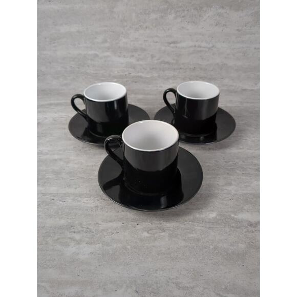 Set‎ of 3 Signature Housewares Inc. Cup & Saucers, Espresso Cups, Back & White - Picture 1 of 10